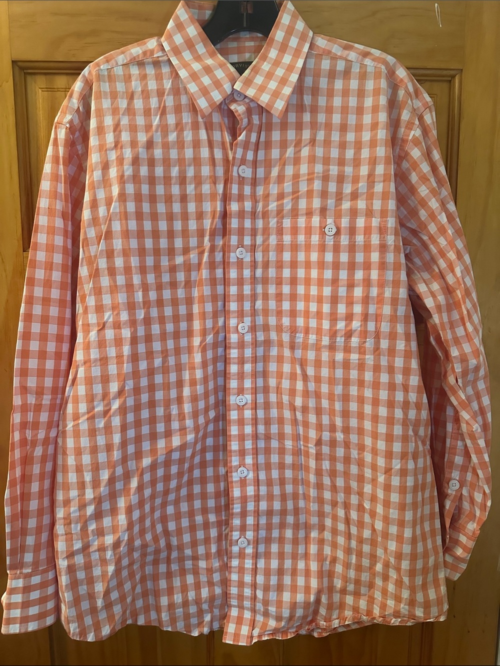 Orvis Men's Orange Gingham Button-Down Shirt